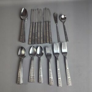 Vintage Riviera RIF4 Stainless Flatware Japan Set Of 43 Scroll Black Textured